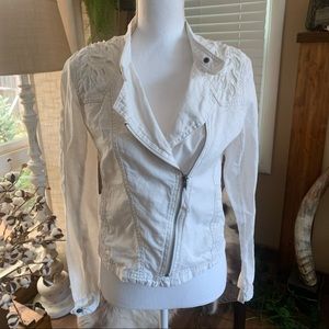 White Moto Jacked with Floral Cut Outs